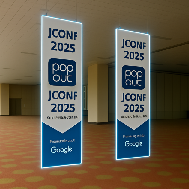 Banner colgante personalizado para eventos y stands, impresión frente y vuelta.